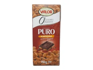 PAQUETE CHOCOLATE VALOR PURO CON ALMENDRAS SIN AZUCAR 150 GR
