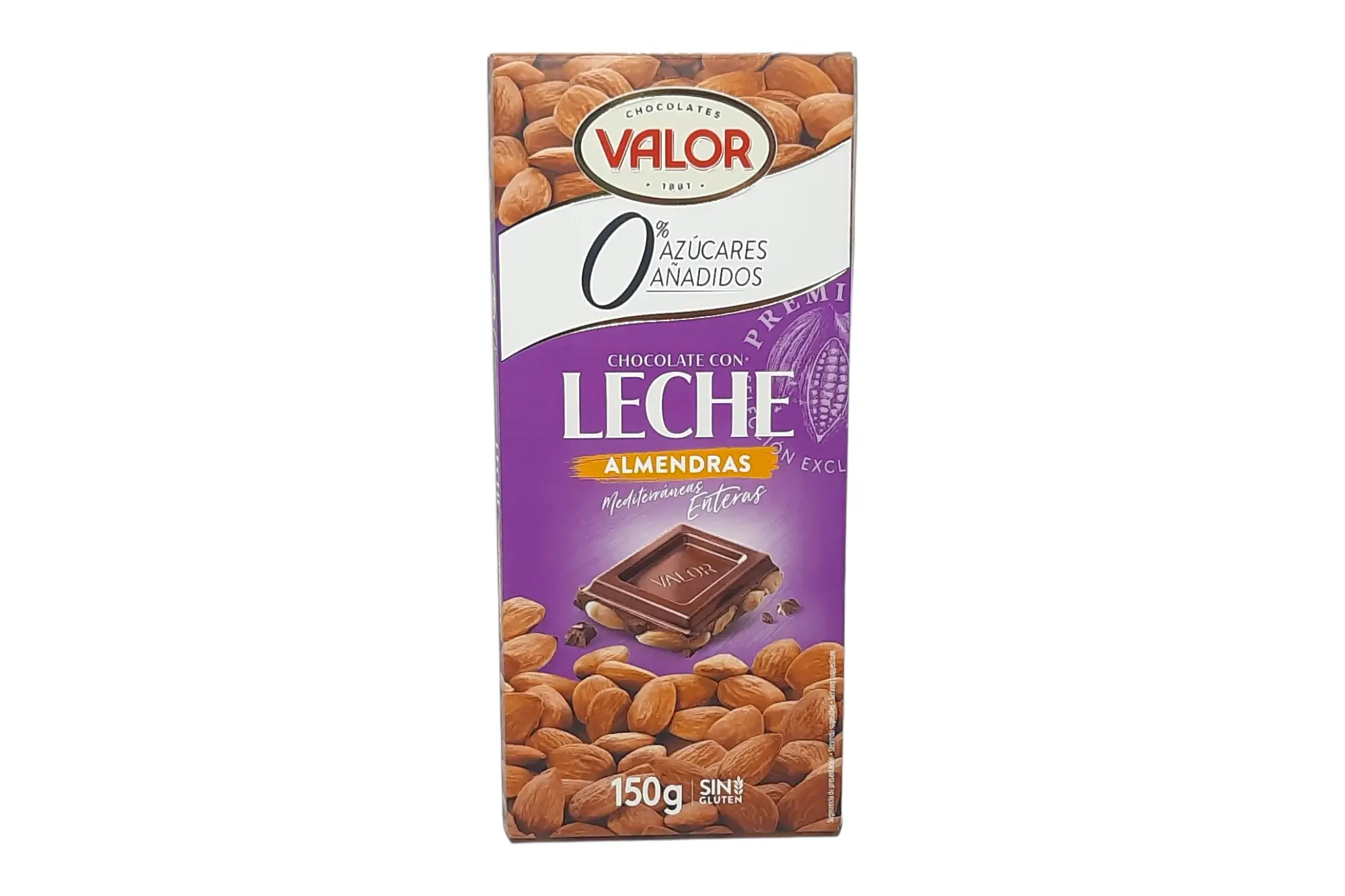 TABLETA CHOCOLATE VALOR CON LECHE Y ALMENDRAS SIN AZUCAR 150 GR